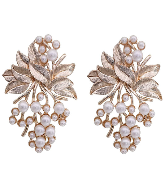 Rhodium-Plated Alloy Designer Golden Pearl Earrings - The Pari - Grab2buy