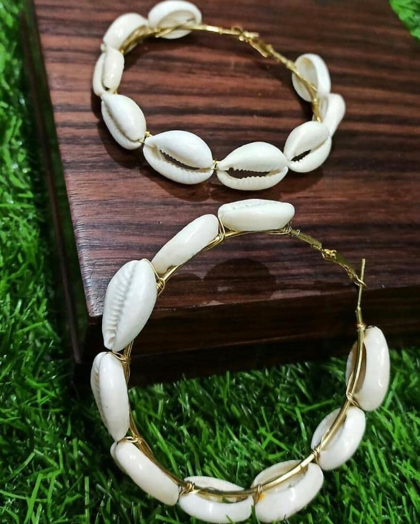 Gold-Plated Alloy Sea Shell Hoop Earrings - The Pari - Grab2buy