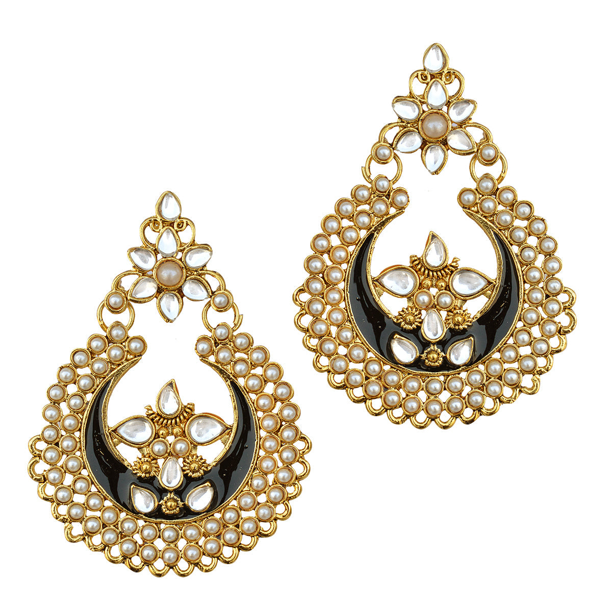 Gold-Plated Alloy Black Enamel Ethnic Earrings - The Pari - Grab2buy