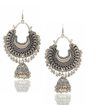 Silver-Plated Alloy Oxidised Designer Earrings - The Pari - The Pari - Dinesh Associates
