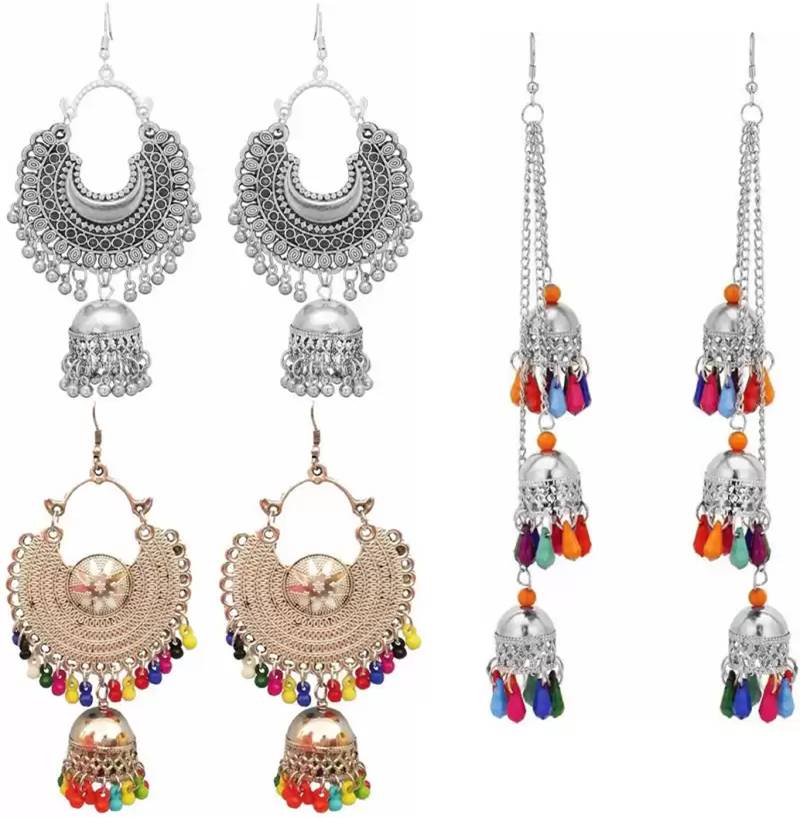 Silver-Plated Alloy Oxidised 3 Earrings Combo - The Pari - Grab2buy