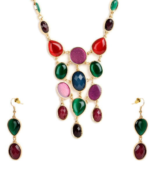Gold-Plated Alloy Enamel Multi-Colour Designer Necklace - The Pari - Grab2buy