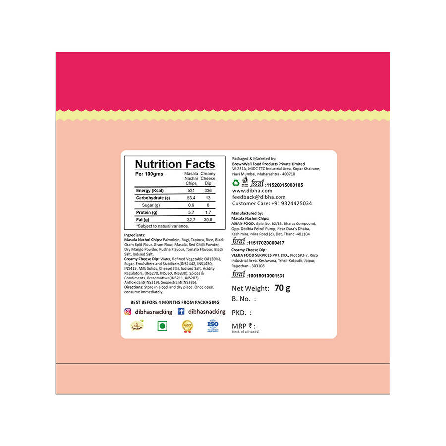 Dibha Masala Nachni Chips with Creamy Cheese Dip