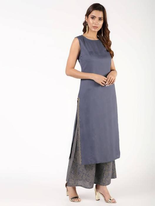 Aniyah Rayon Solid Pintucks Straight Grey Kurta (AN-154K) | Grab2Buy
