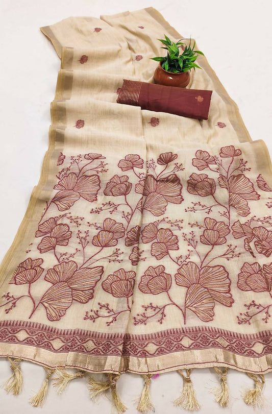 Vastranavya Cream Muga Cotton Meenakari & Azarakh Pallu Grab2Buy with Contrast Blouse  Grab2Buy Vastranavya Grab2Buy