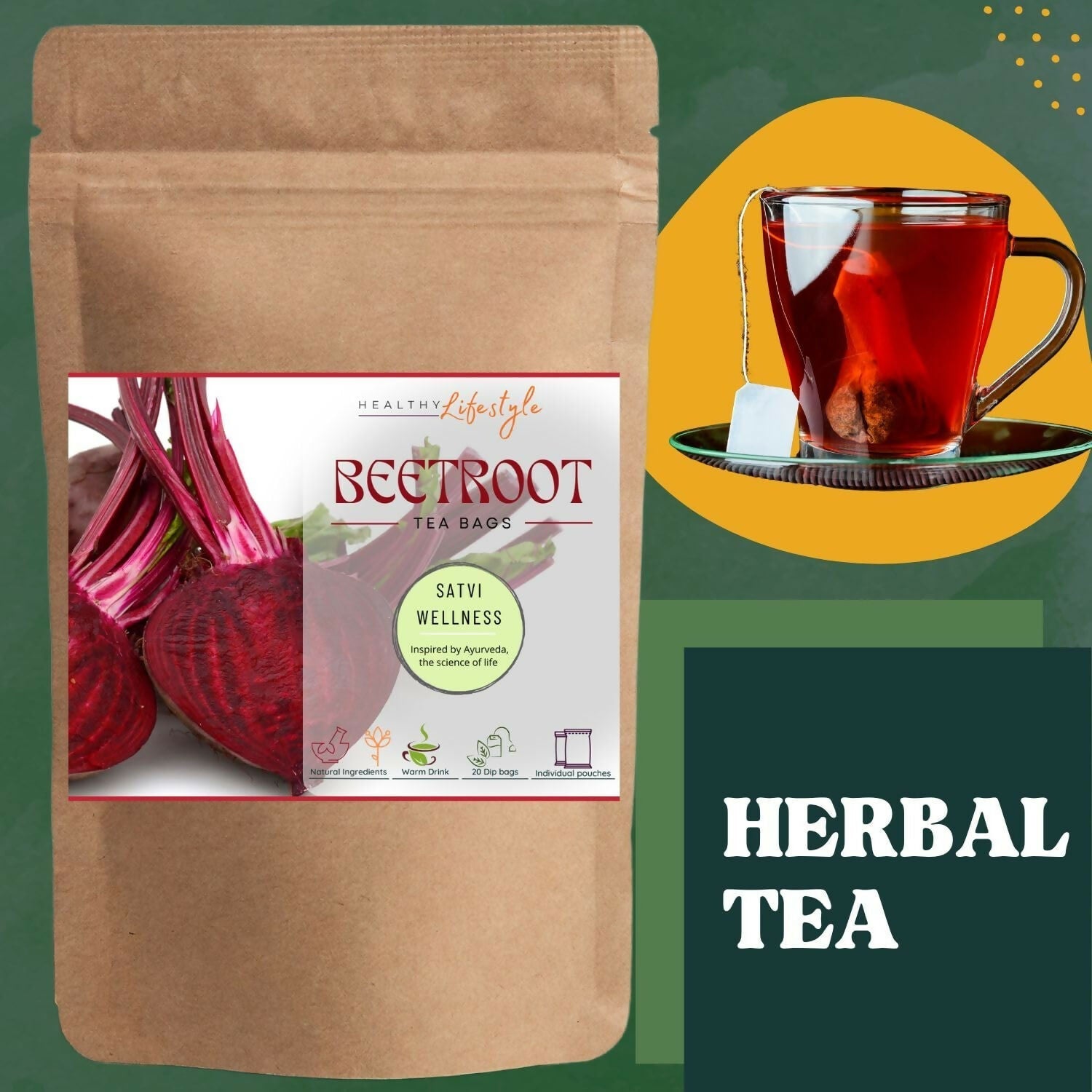 Satvi Wellness Beetroot Tea | Beetroot Tea Bags 