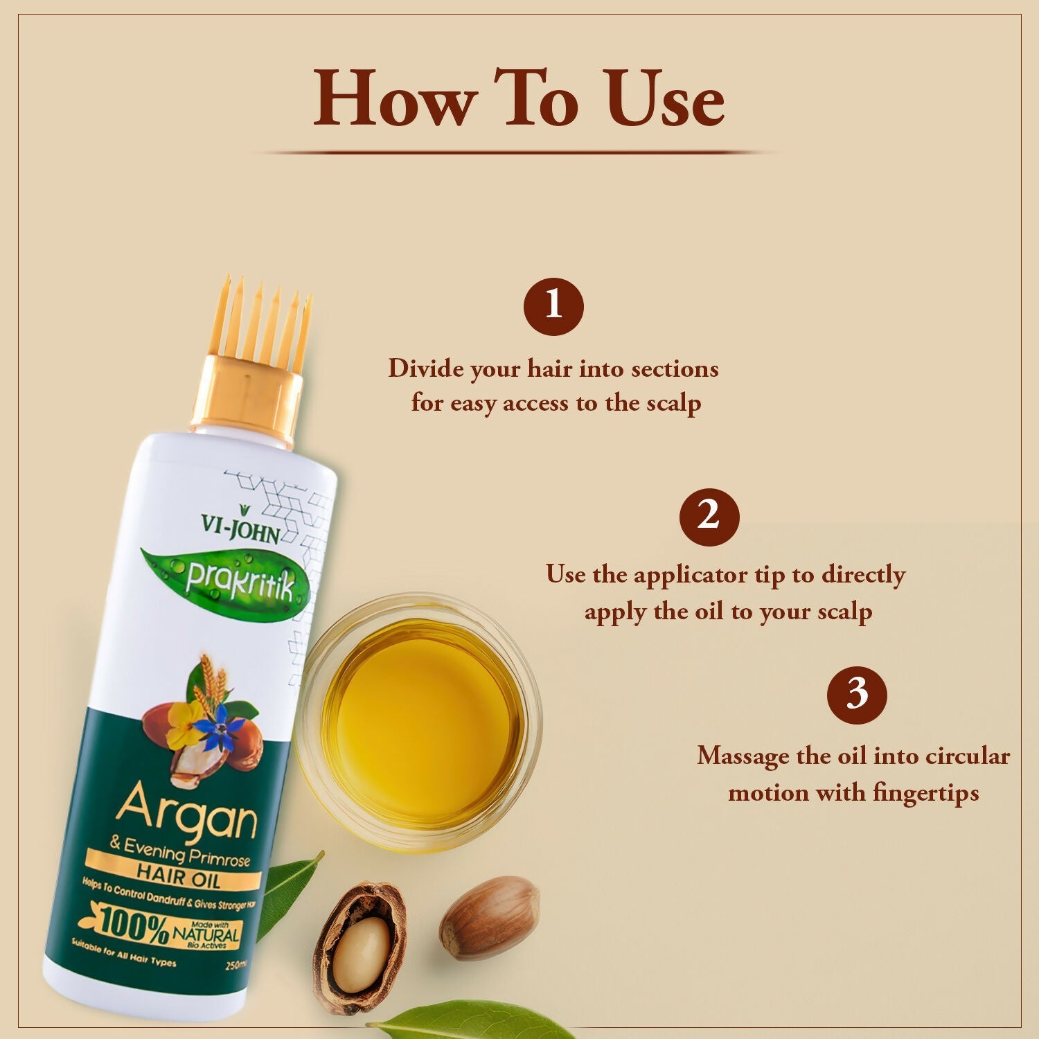 VI-JOHN Prakritik Argan & Evening Primrose Hair oil, Helps to Control Dandruff,100% Bio Actives Hair Oil  Grab2Buy VI-JOHN Grab2Buy
