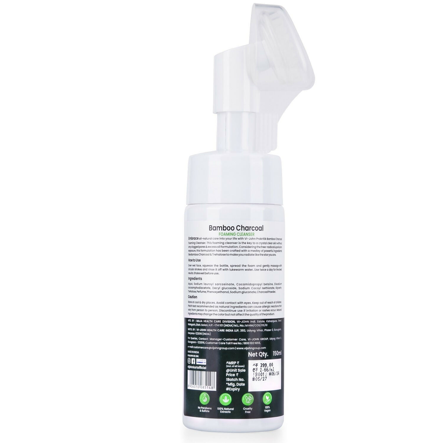 VI-JOHN Prakritik Bamboo Charcoal geling , Removes Tan, 100% Natural Bio Actives Face Wash  Grab2Buy VI-JOHN Grab2Buy