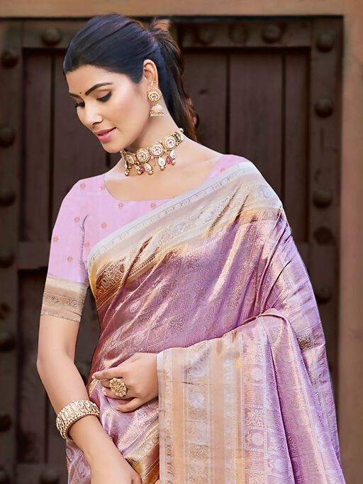 Sangam Prints Lavender Kanjivaram Silk Woven Work Traditional Saree