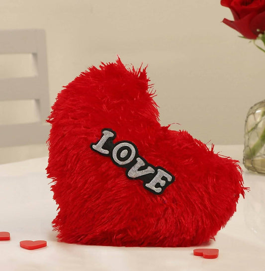 Tied Ribbons Valentine Gift With Heart Shape Pillow Fur Cushion (Red) 