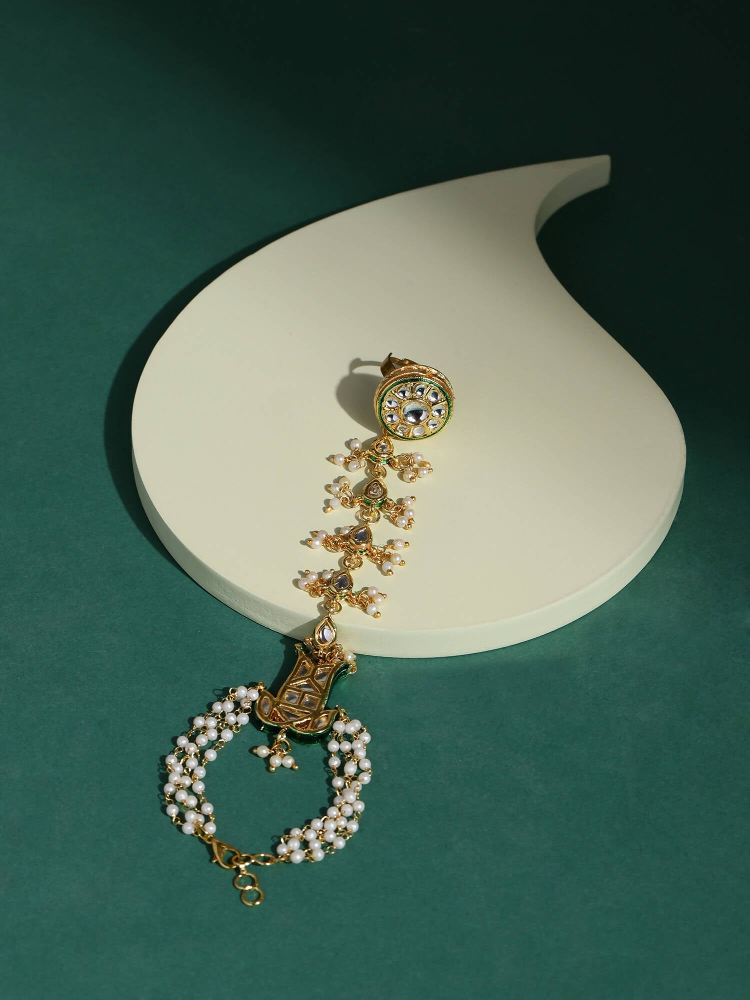 Women's Gold-Toned White Brass Kundan Gold-Polished Link Bracelet - Ruby Raang  Grab2Buy Ruby Raang Grab2Buy