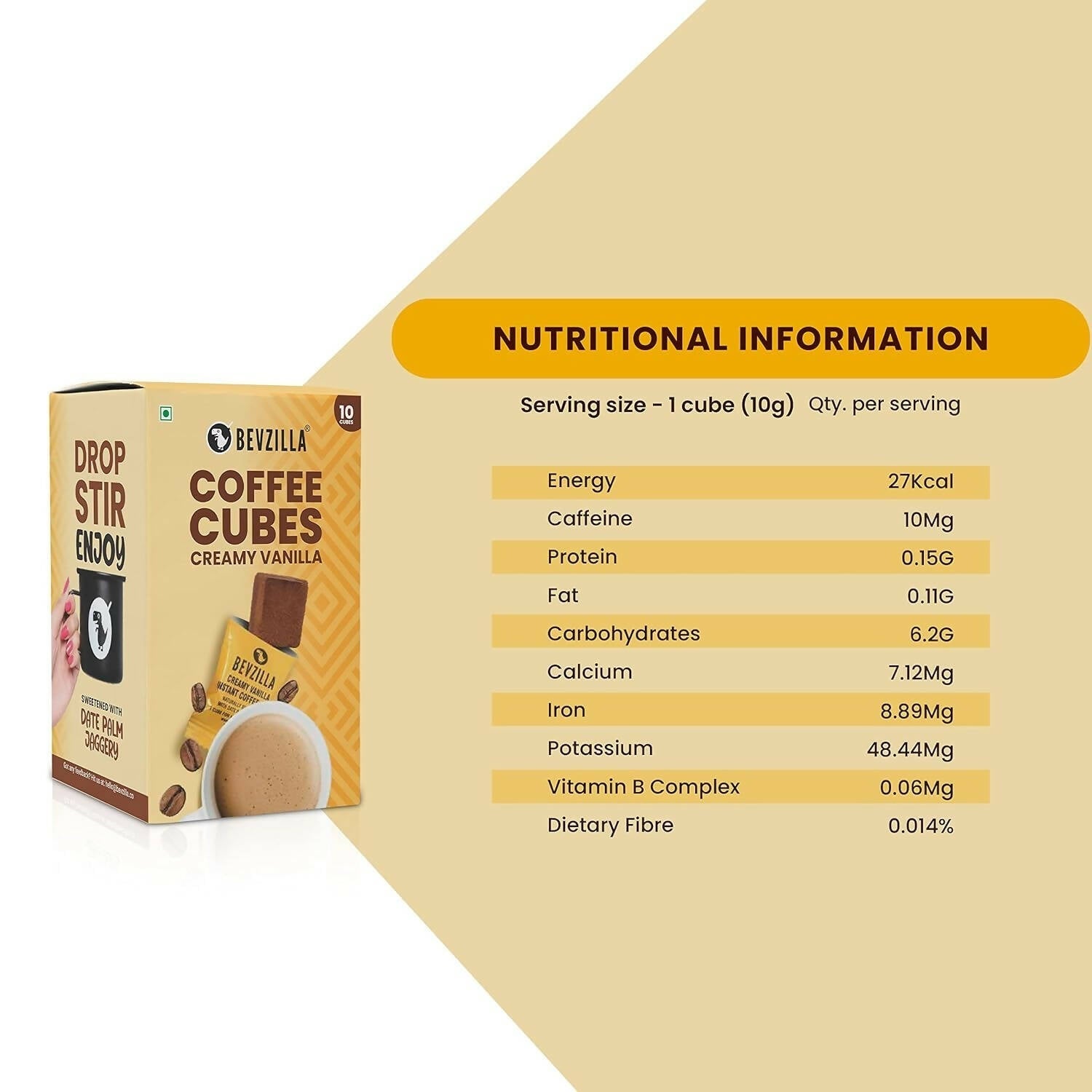 Bevzilla Instant Coffee Cubes Pack with Organic Date Palm Jaggery - Creamy Vanilla 