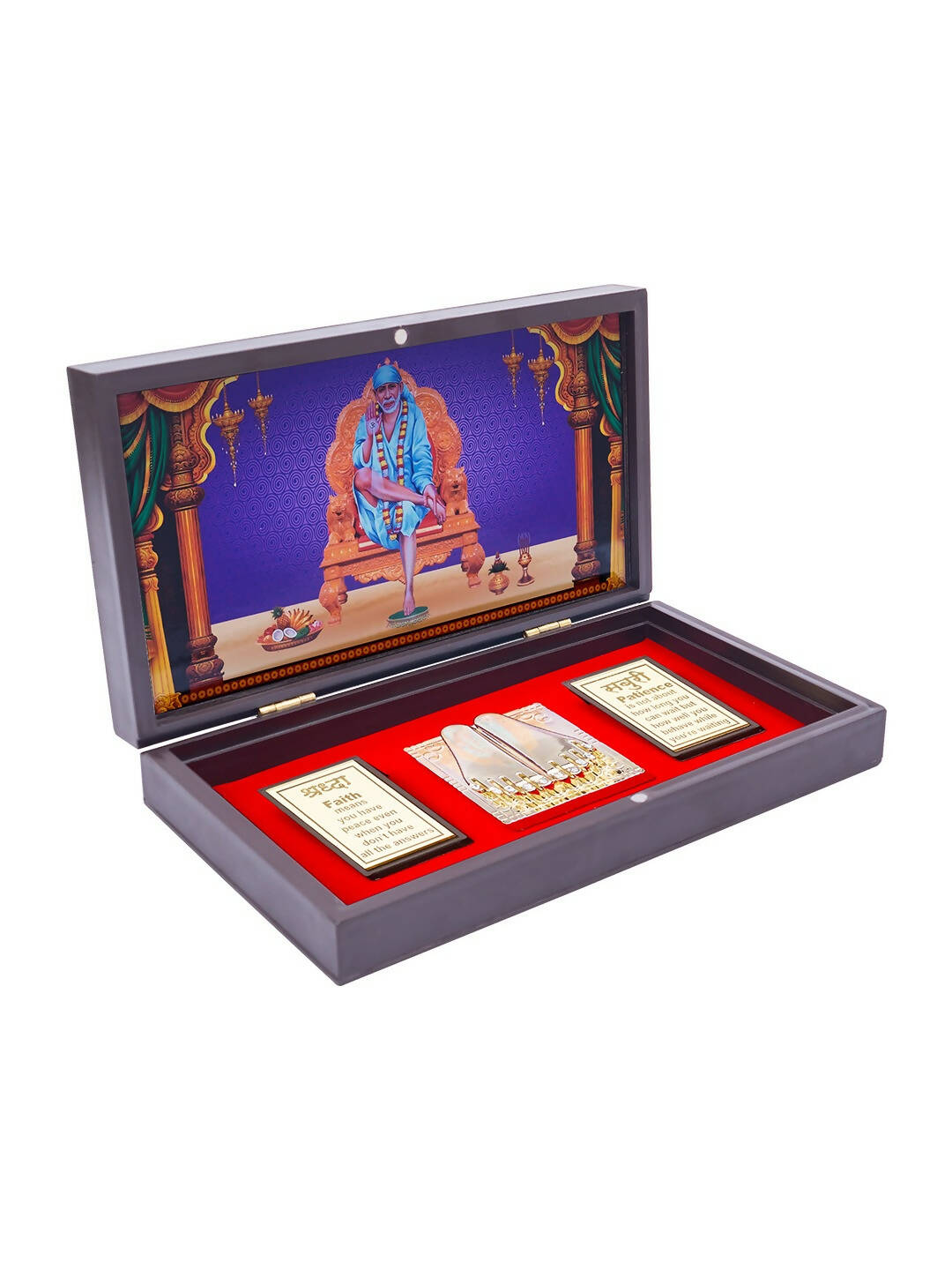 Golden Peacock Brown & Blue 24 CT Gold Foil Wooden Sri Sai Baba Pooja Box 
