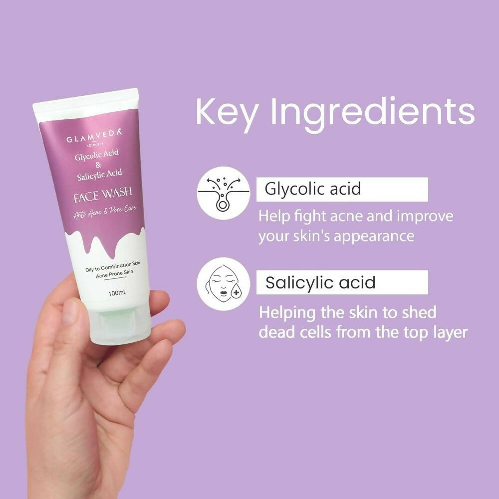 Glamveda Glycolic Acid & Salicylic Acid Anti Acne Face Wash - Distacart