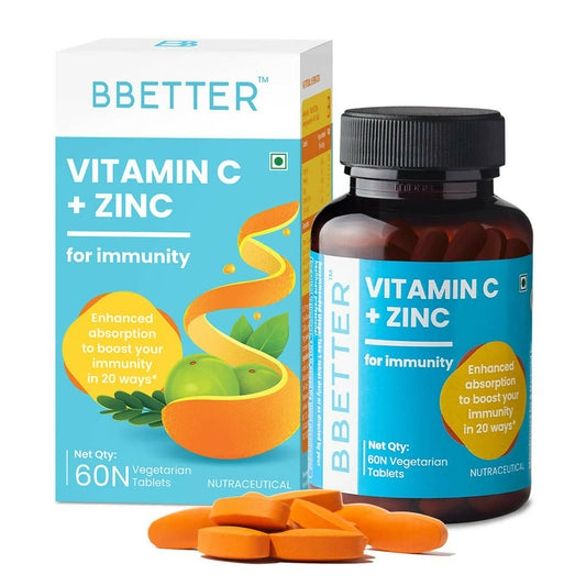 BBETTER Vitamin C and Zinc Tablets for Immunity & Skin Health 