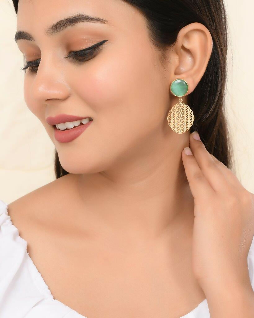 VOJ One Gram Gold Plated Teal Colored Stone Studded Earrings - Grab2buy