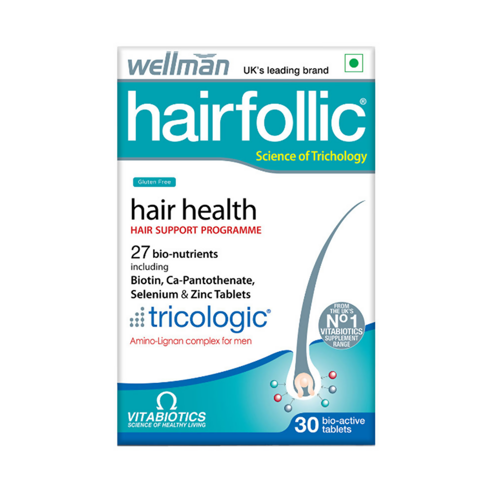 Wellman Hairfollic UK's No.1 Hair Supplement Tablets For Men ( Tricologic Formula 30 Vitamins & Minerals)  Grab2Buy Wellwoman Grab2Buy
