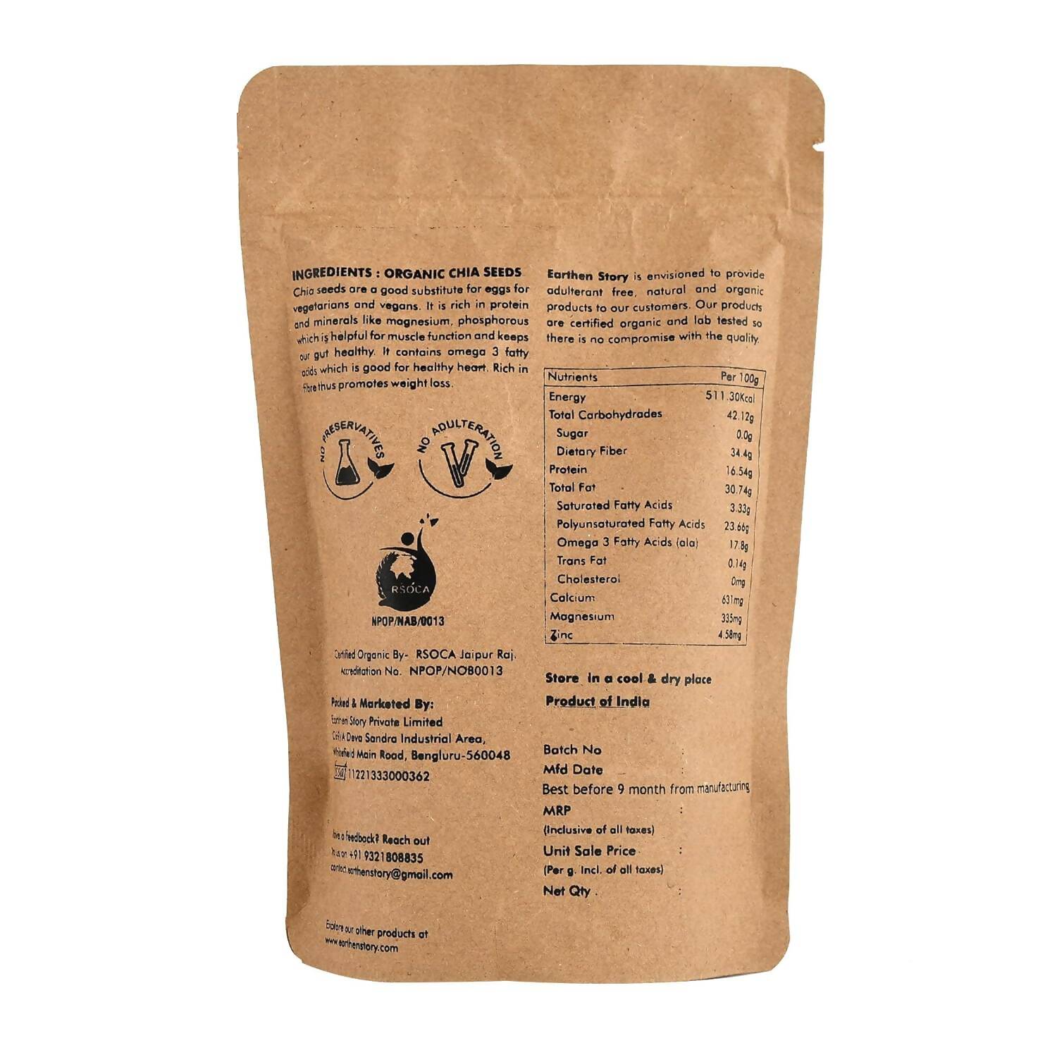 Earthen Story Certified Organic Chia Seeds 