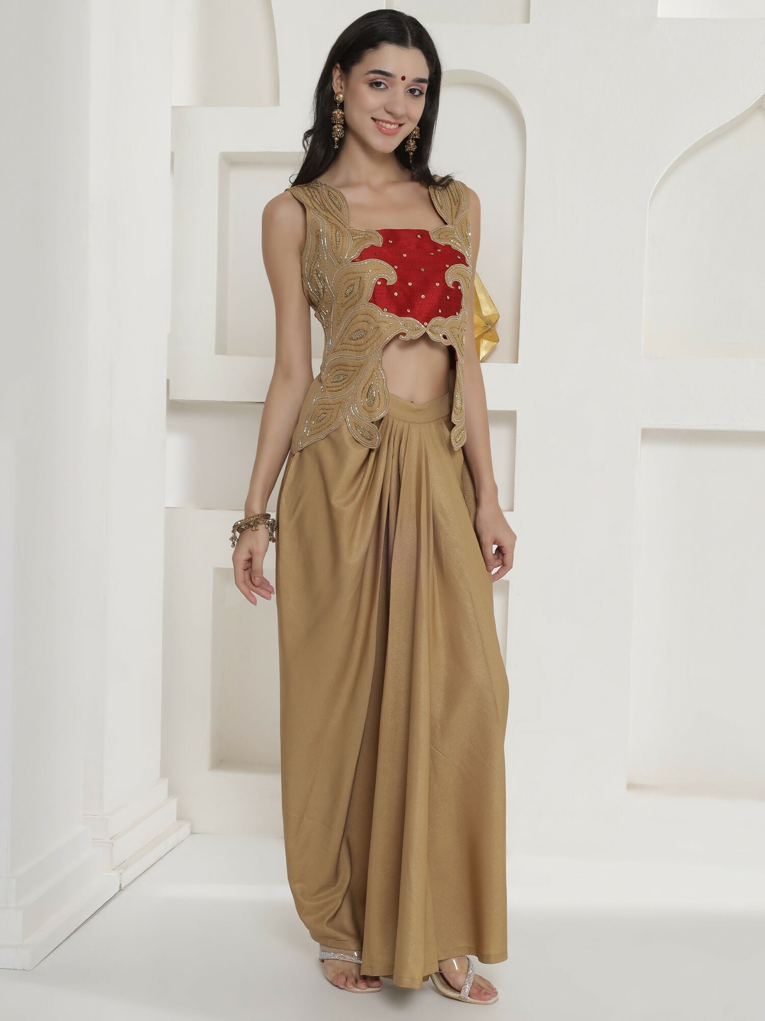 Joban Fashion Golden Shimmer Chinnon Skirt Set