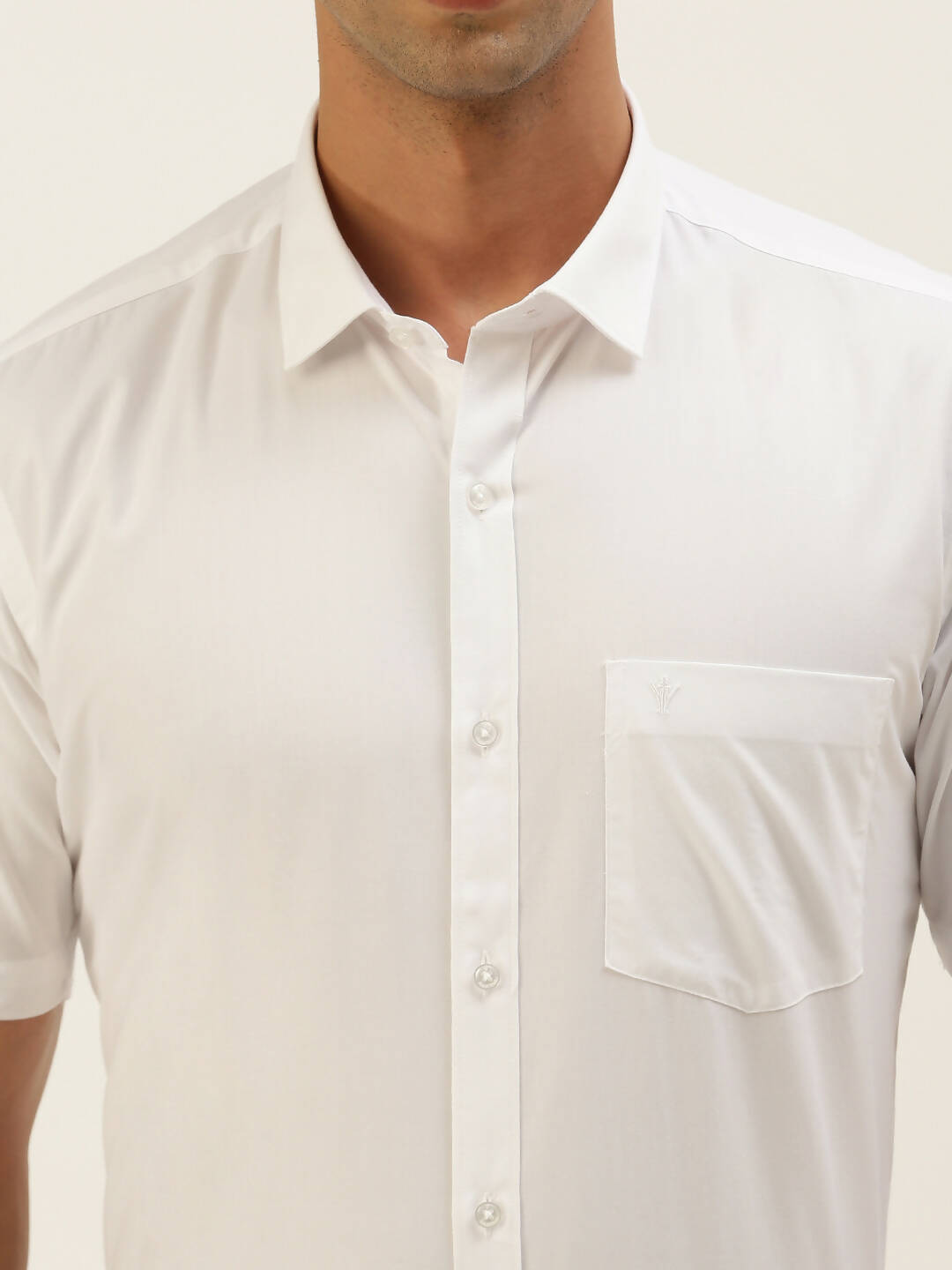 Ramraj Cotton Mens Half Sleeve Formal Poly Cotton White Shirt 