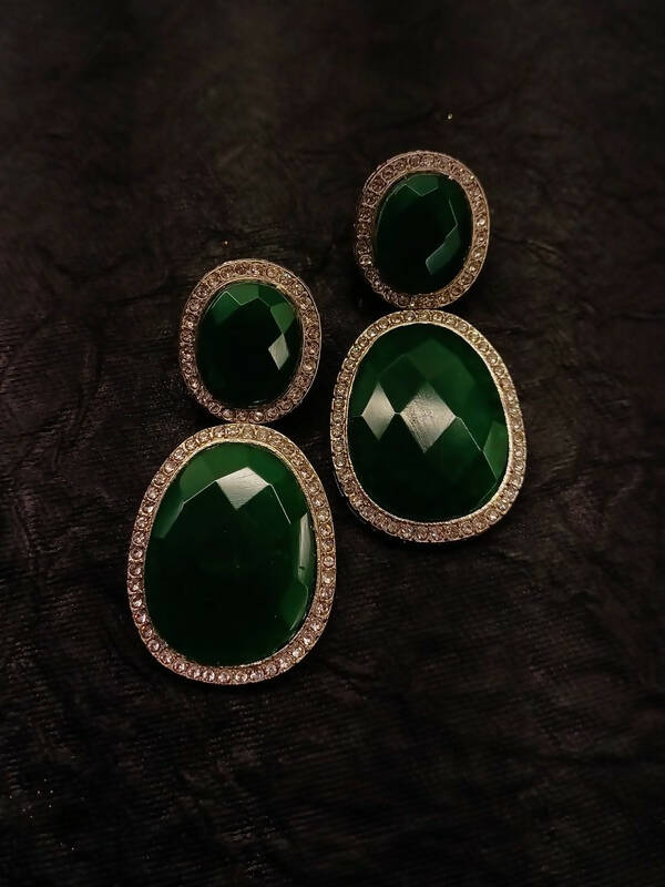 Smart Dangler With Rhino Stone Border Green Earrings For Women and Girls By House of Ree - Grab2buy