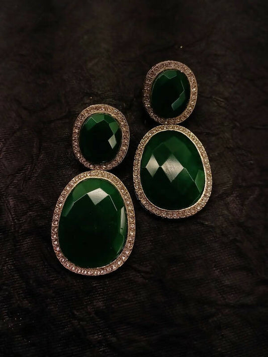 Smart Dangler With Rhino Stone Border Green Earrings For Women and Girls By House of Ree - Grab2buy