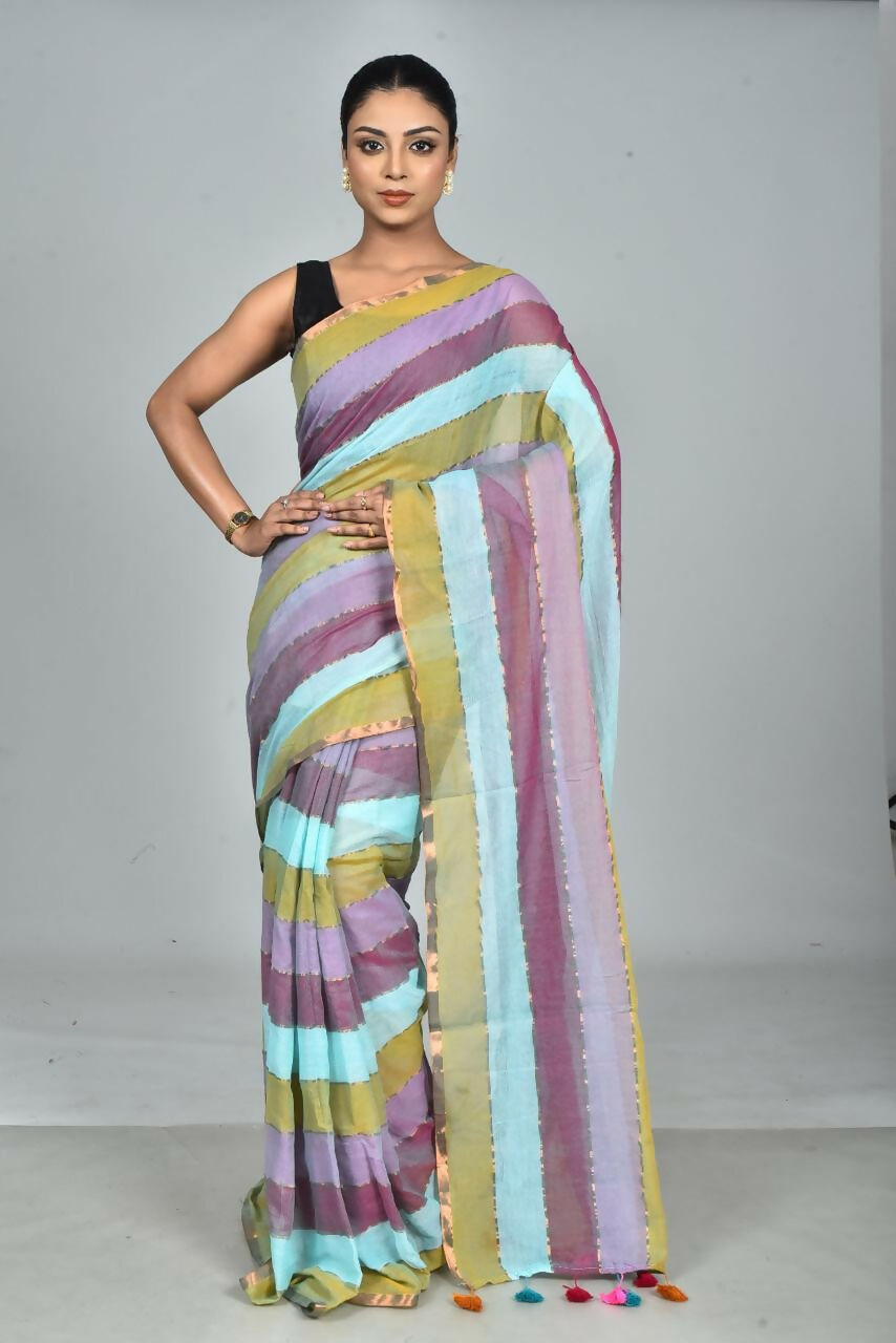 Exclusive Collection Beautiful Multi1 Pure Cotton Woven Handloom Grab2Buy With Running Blouse Piece 