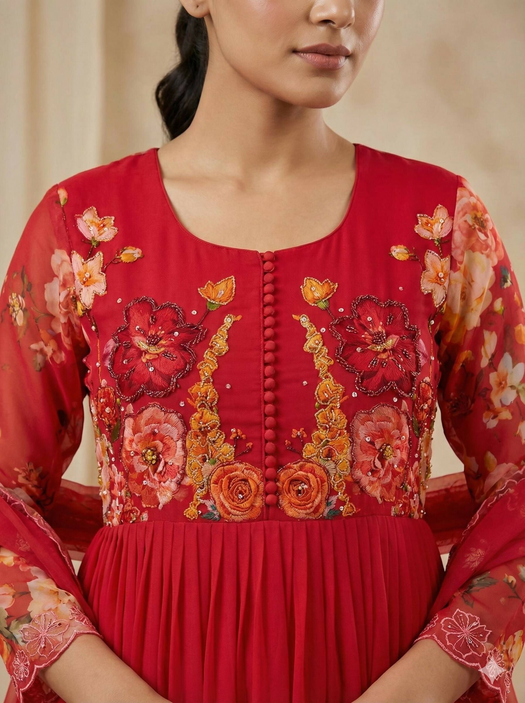 Teeya Creation Womens New Fancy Fox Georgette Heavy Quality Fabric With Handwork Orange Gown Set