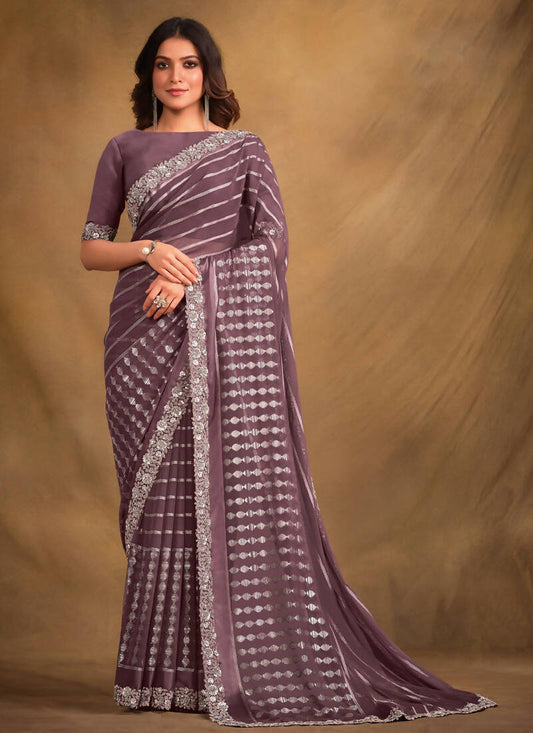 Lavender Georgette Kasab Designer Saree with Unstitched Blouse - Norita Mahitha