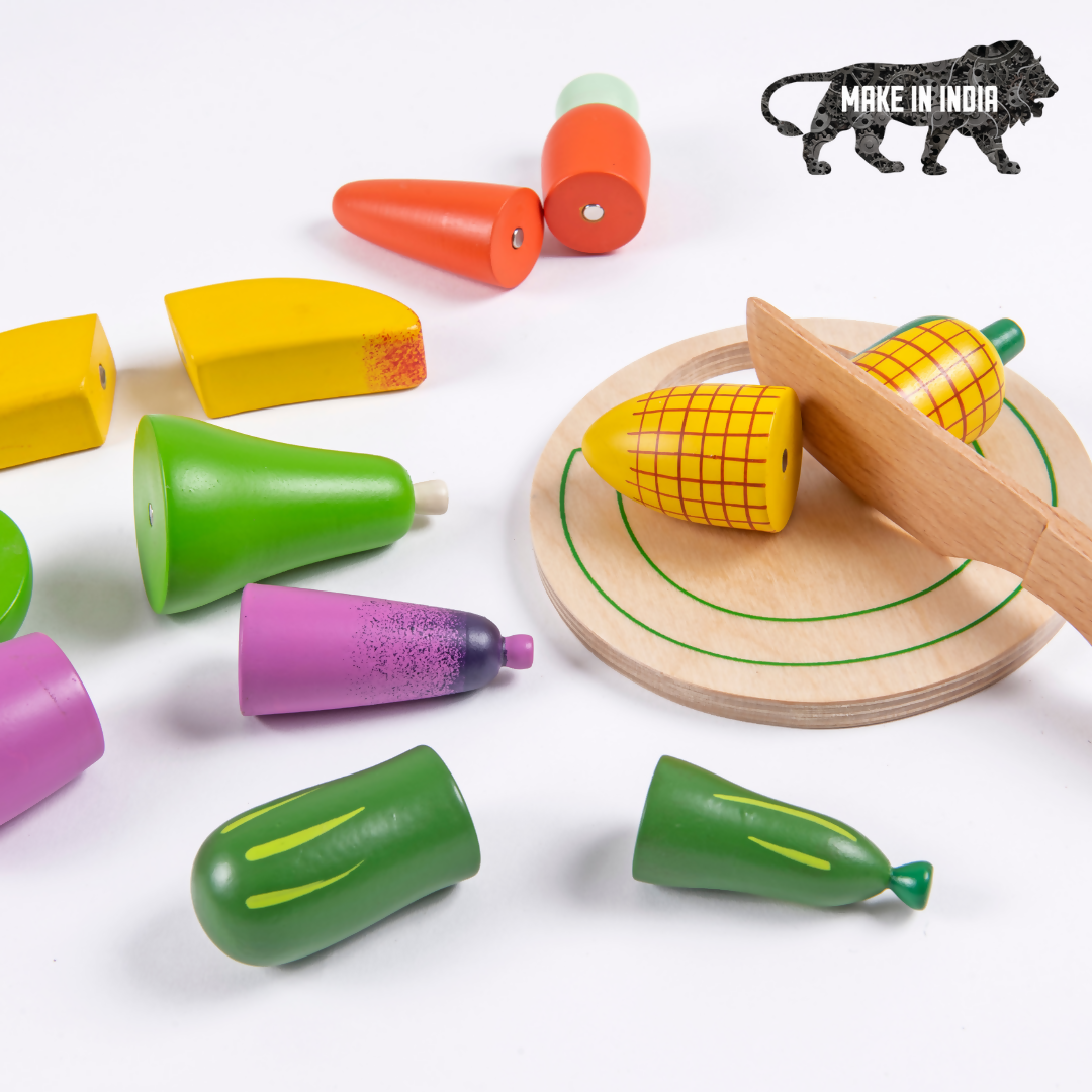 Nesta Toys Wooden Vegetable and Fruit Toy Set, Pretend Play Food, Kitchen Set Toy (3+ Years)