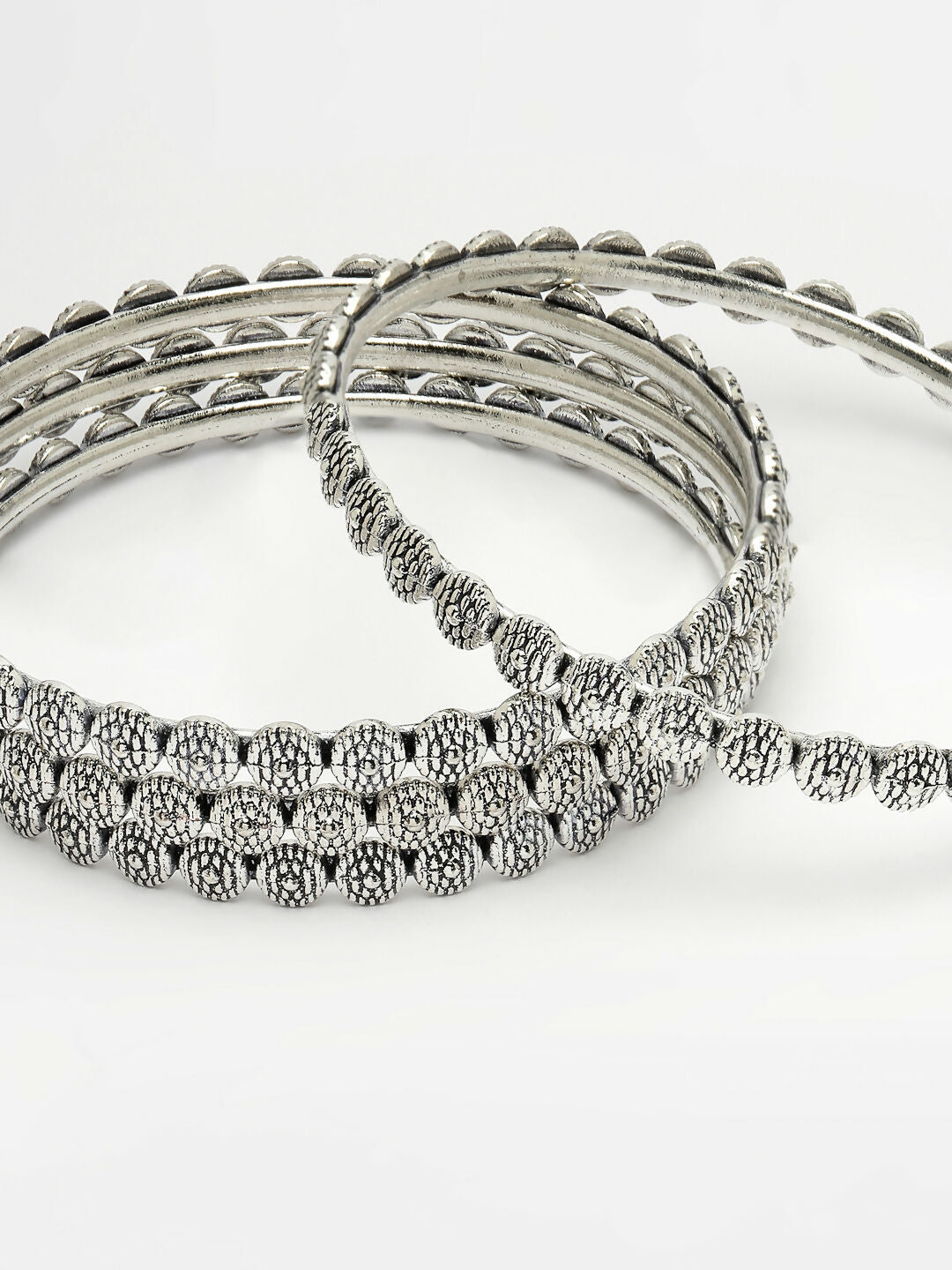 NVR Women's Set of 4 Silver-Toned German Silver Oxidised Bangles