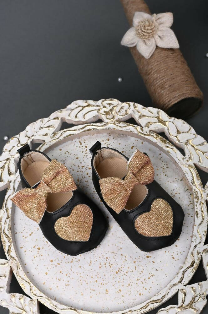 Tiny Bugs Girls Heart Bow Detailing Booties - Black & Gold  Grab2Buy Tiny Bugs Grab2Buy