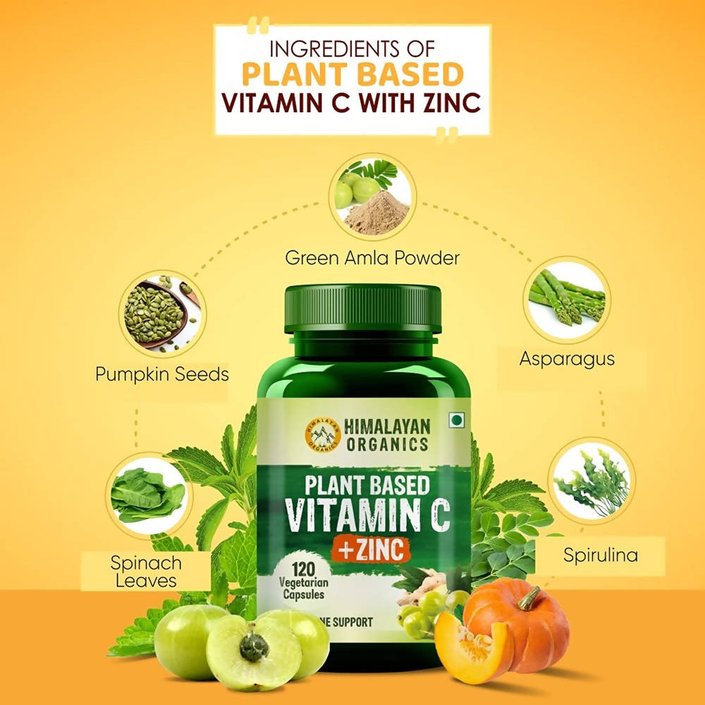 Himalayan Organics Plant Based Vitamin C + Zinc Double Immune Support Vegetarian Capsules 