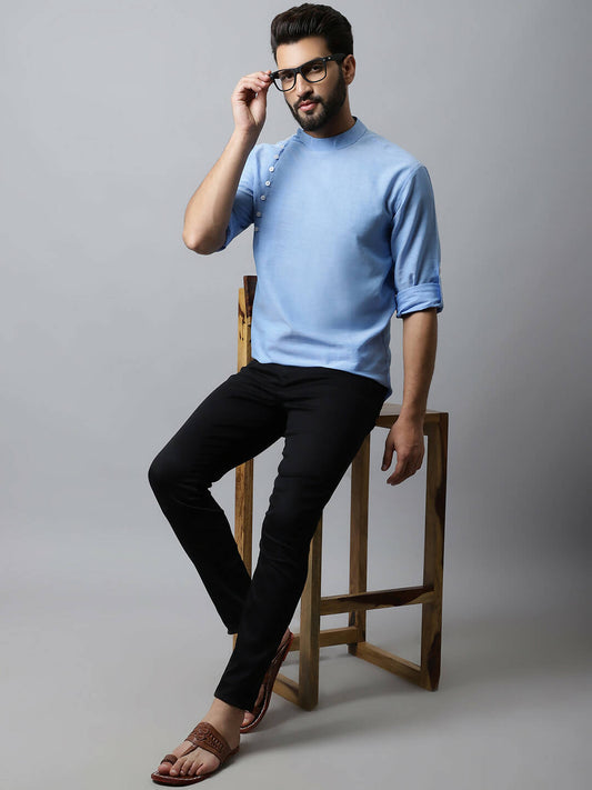 Even Apparels sky Blue Color Pure Cotton Men's Kurta With Side Placket (MMS503) 