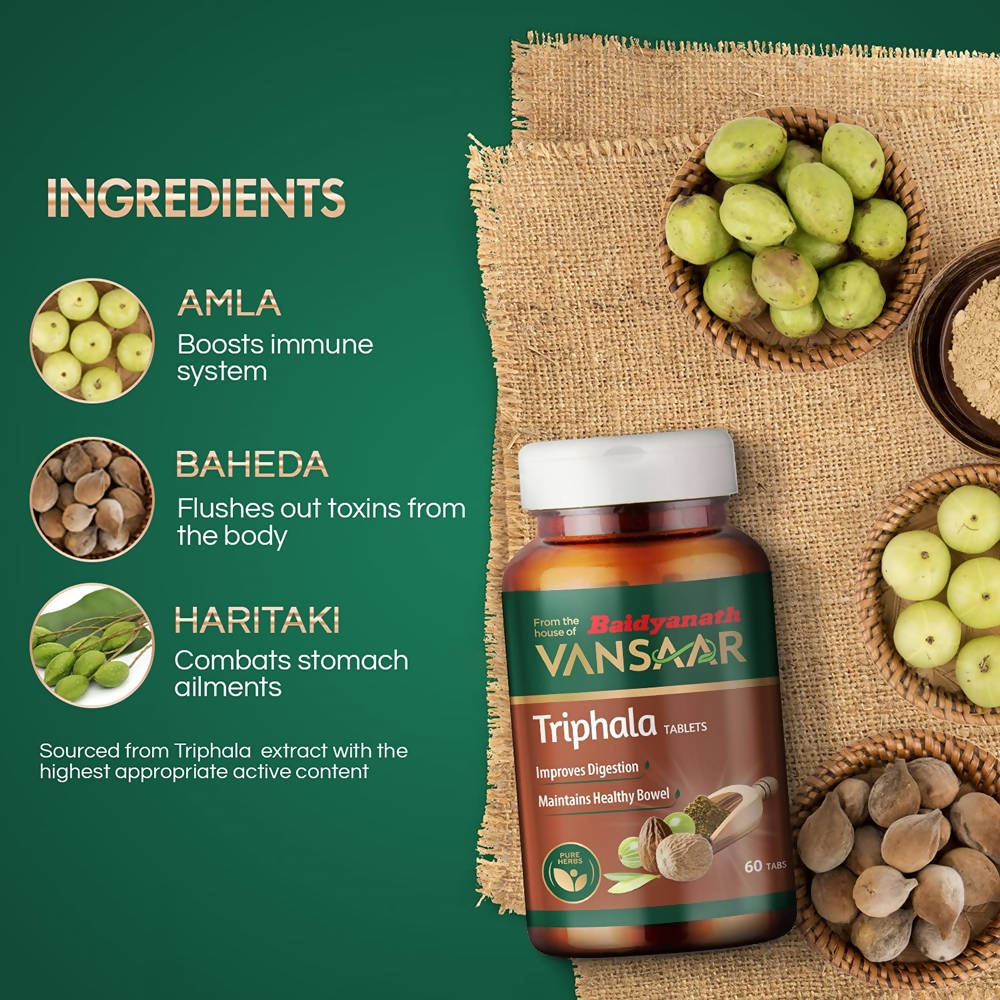 Baidyanath Vansaar Triphala Tablets | Organic Ayurvedic Digestive & Detox Supplement 