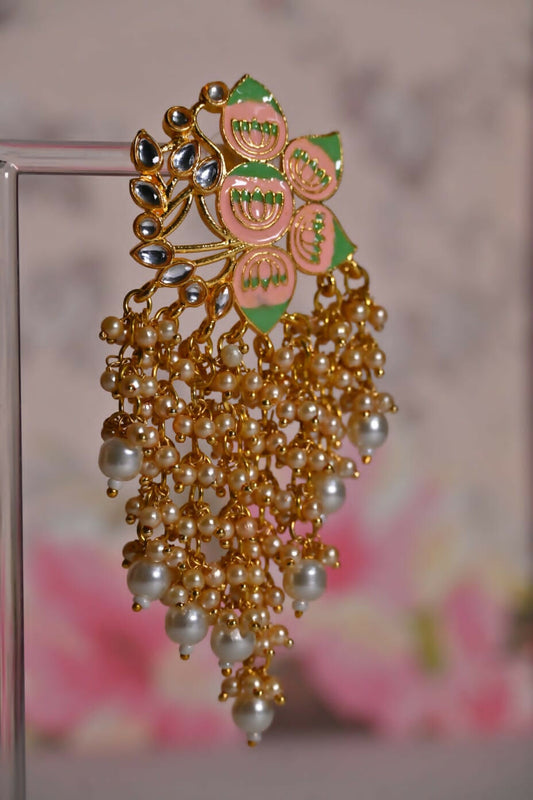 Partywear Ethnic Orange Lotus Earrings By House of Ree House of Ree