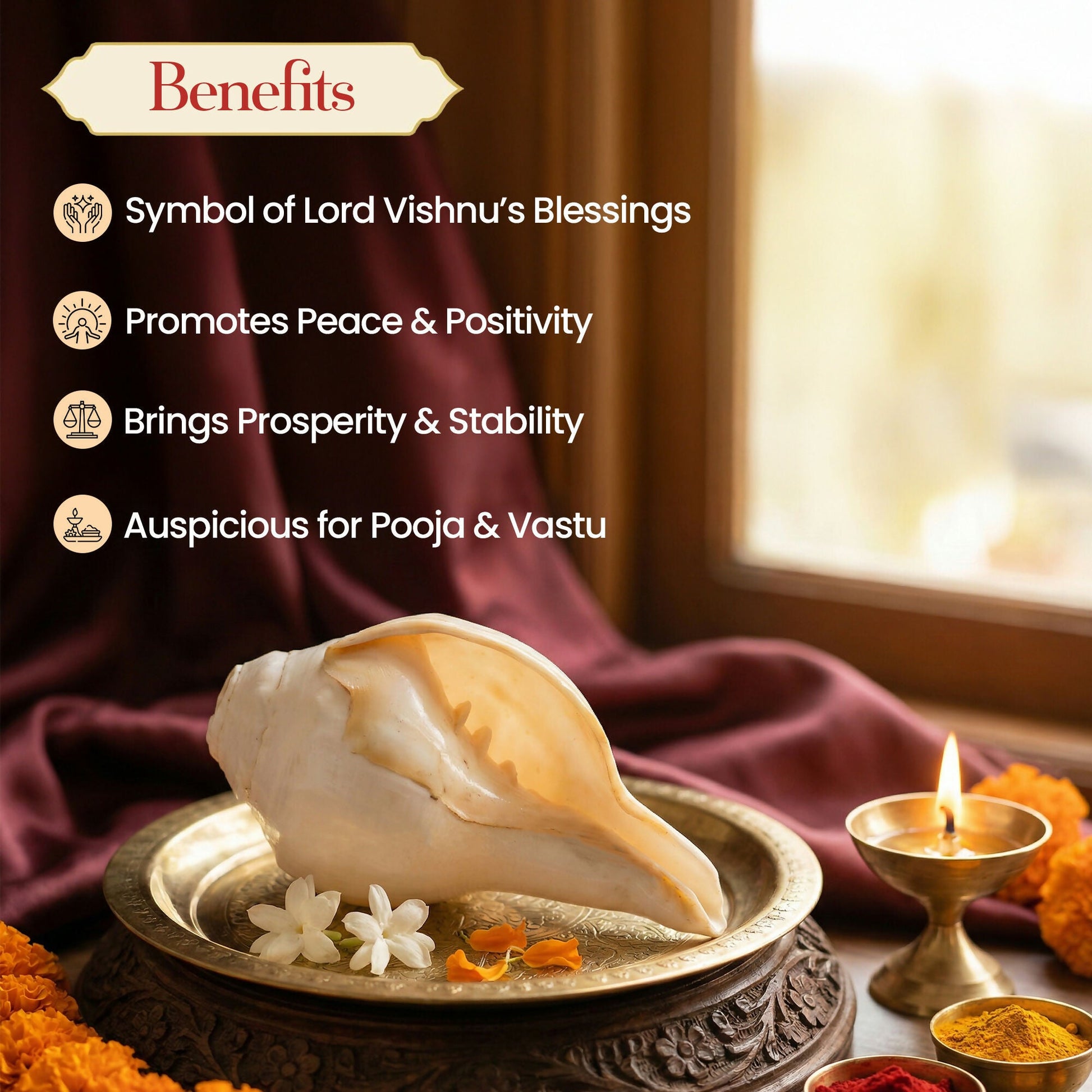 Pujashree Blowing Shankh – Sacred Conch for Spiritual Practices (Medium)