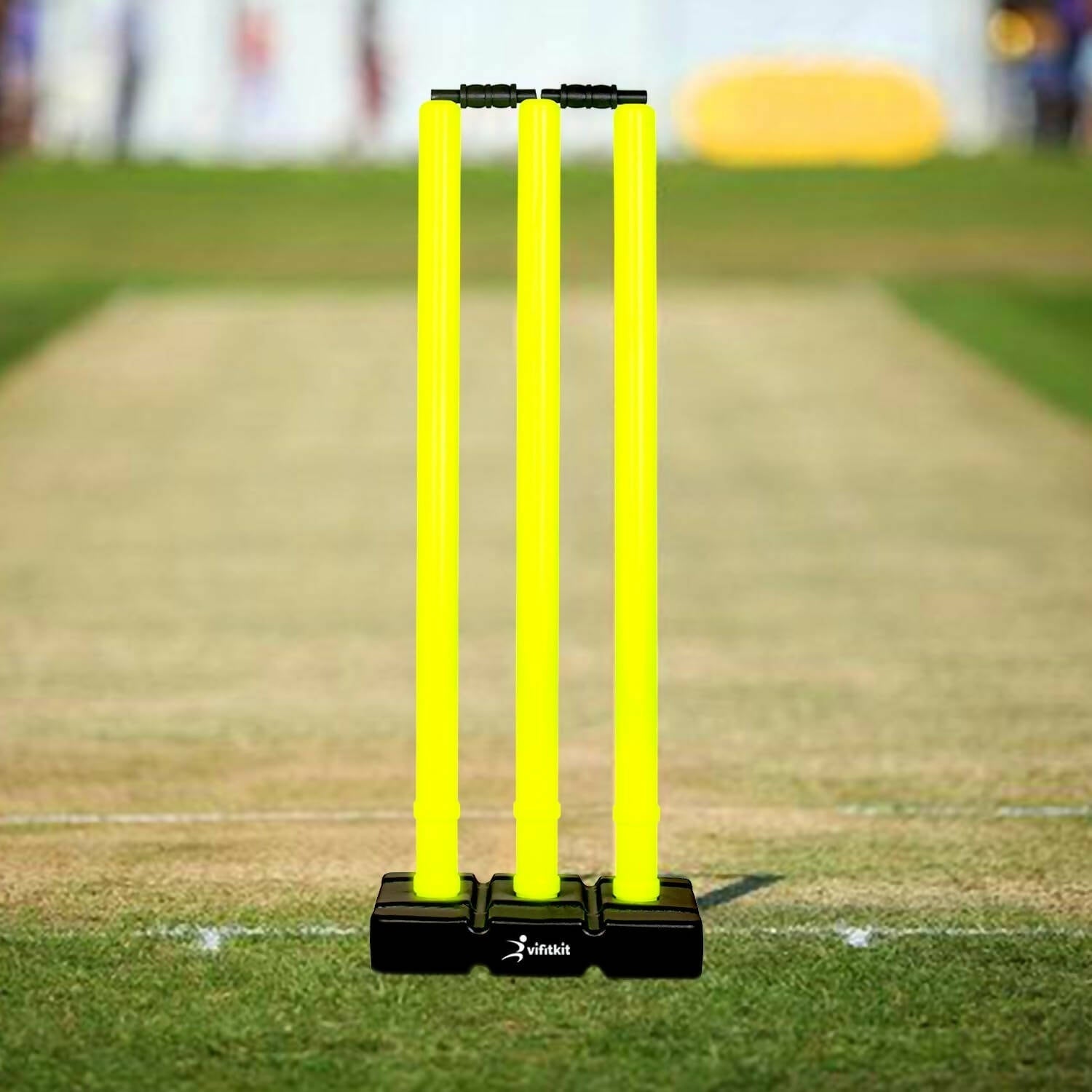 Vifitkit Cricket Stumps with Stand & Bails (Black and Flourescent Green) 