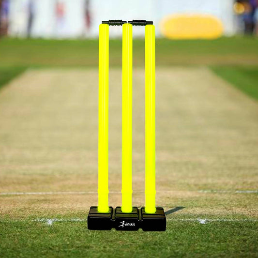 Vifitkit Cricket Stumps with Stand & Bails (Black and Flourescent Green) 