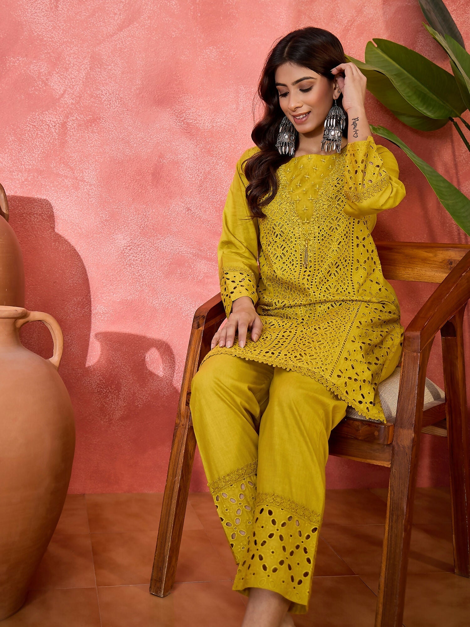 Joban Fashion Embroidery Mustard Pure Cotton Cord Set
