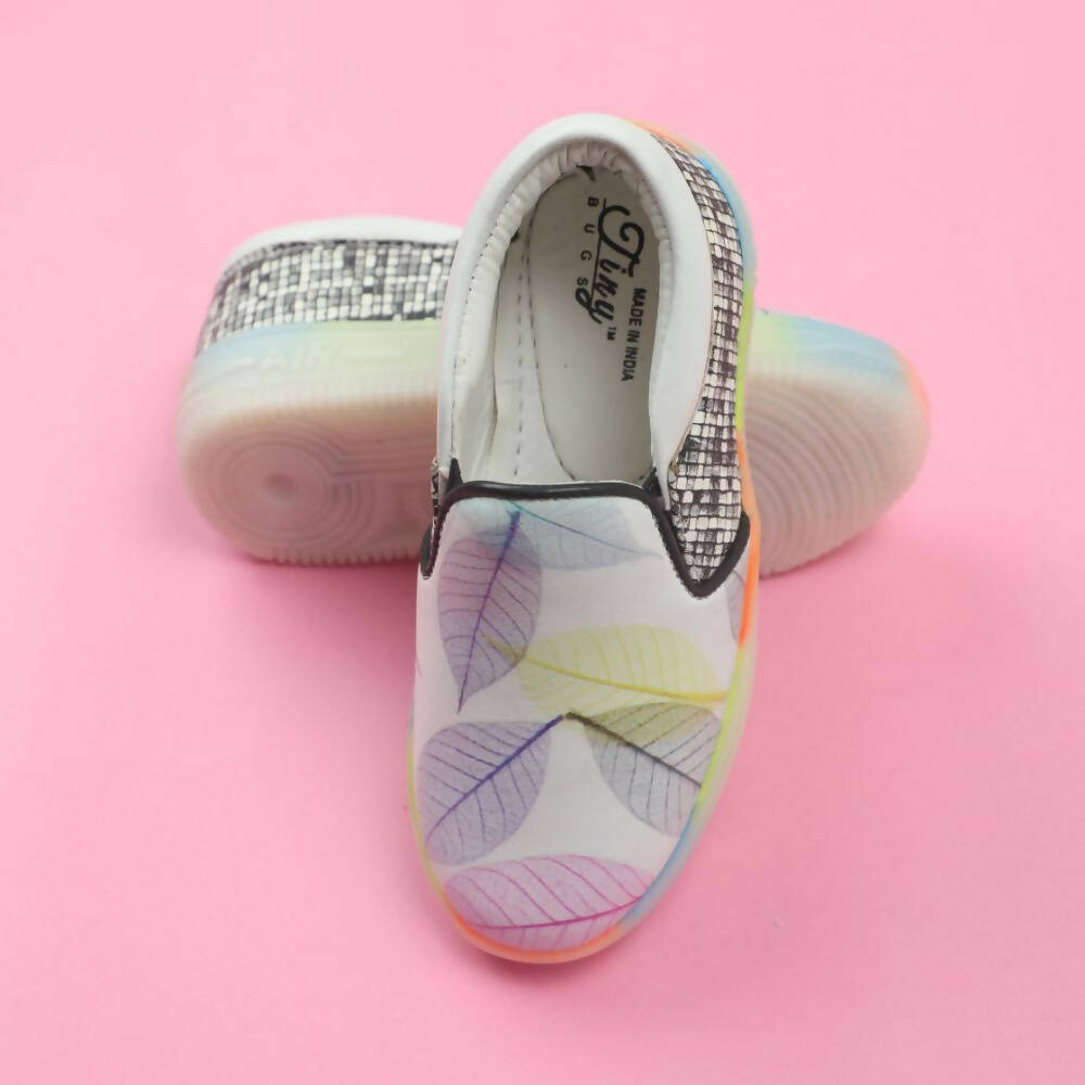 Tiny Bugs Girls Leaf Printed Slip Ons Sneakers - White  Grab2Buy Tiny Bugs Grab2Buy