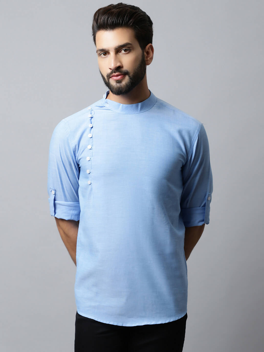 Even Apparels sky Blue Color Pure Cotton Men's Kurta With Side Placket (MMS503) 