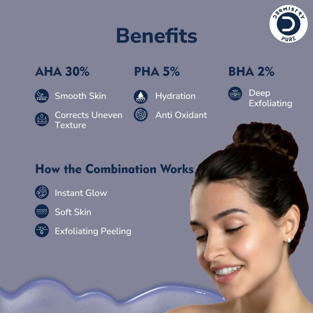 Dermistry Pure 30% AHA 5% PHA 2% BHA Peeling Exfoliating Solution Instant Bright Glow Fairness Serum 