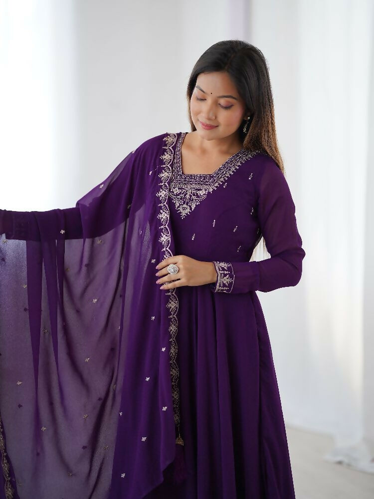 Joban Fashion Purple Kurta Set Georgette Sequence Embroidery Work 