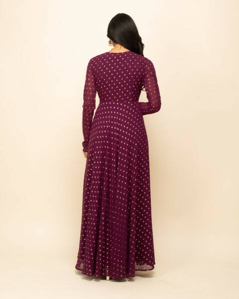 FIORRA Women's Wine Georgette Anarkali Kurta With Dupatta 