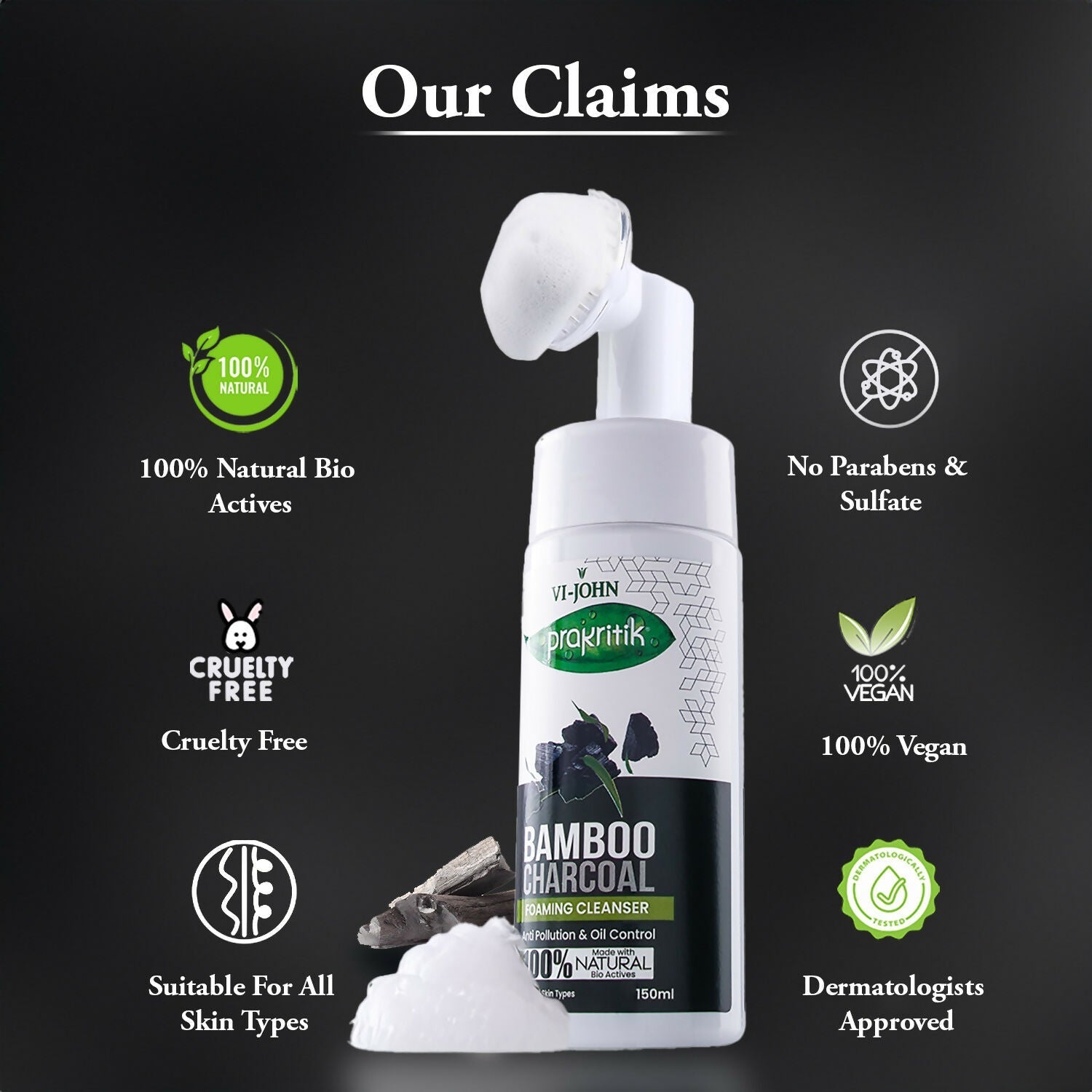 VI-JOHN Prakritik Bamboo Charcoal geling , Removes Tan, 100% Natural Bio Actives Face Wash  Grab2Buy VI-JOHN Grab2Buy