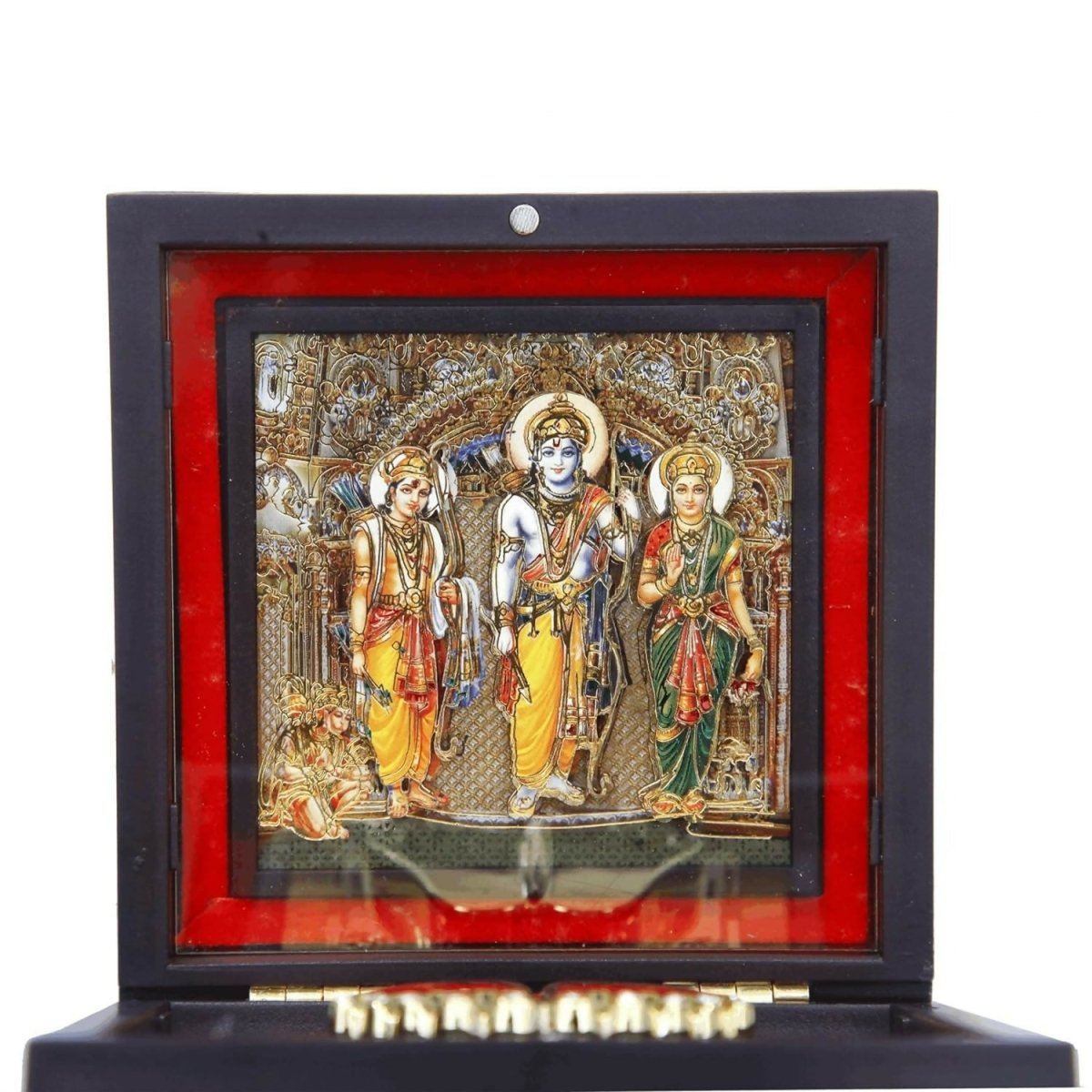 AncientlRam Darbar Pocket Temple Box With Charan Paduka Square Shaped, Gold-Polished 