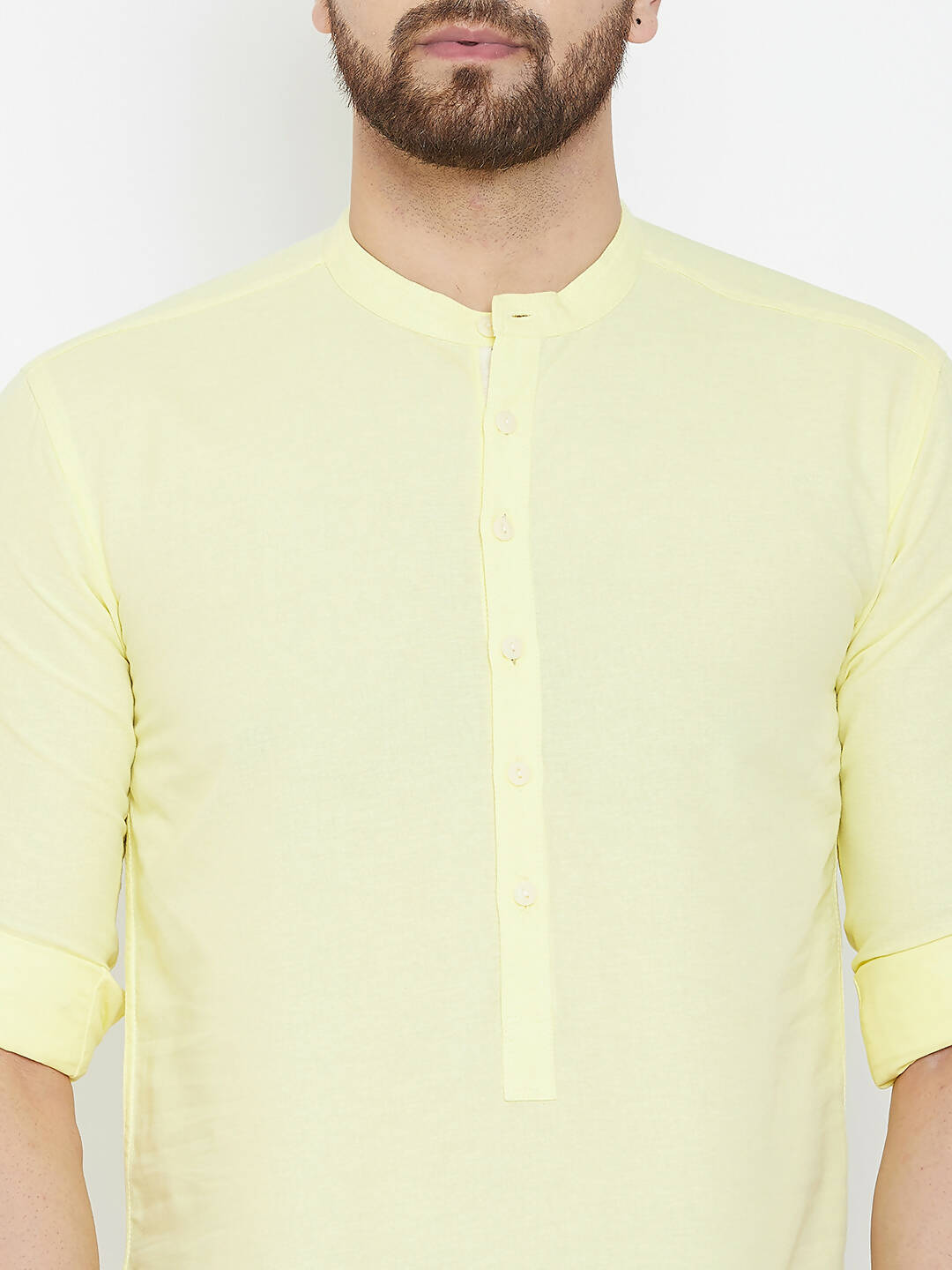 Even Apparels Yellow Color Band Collar Pure Cotton Men's Kurta 