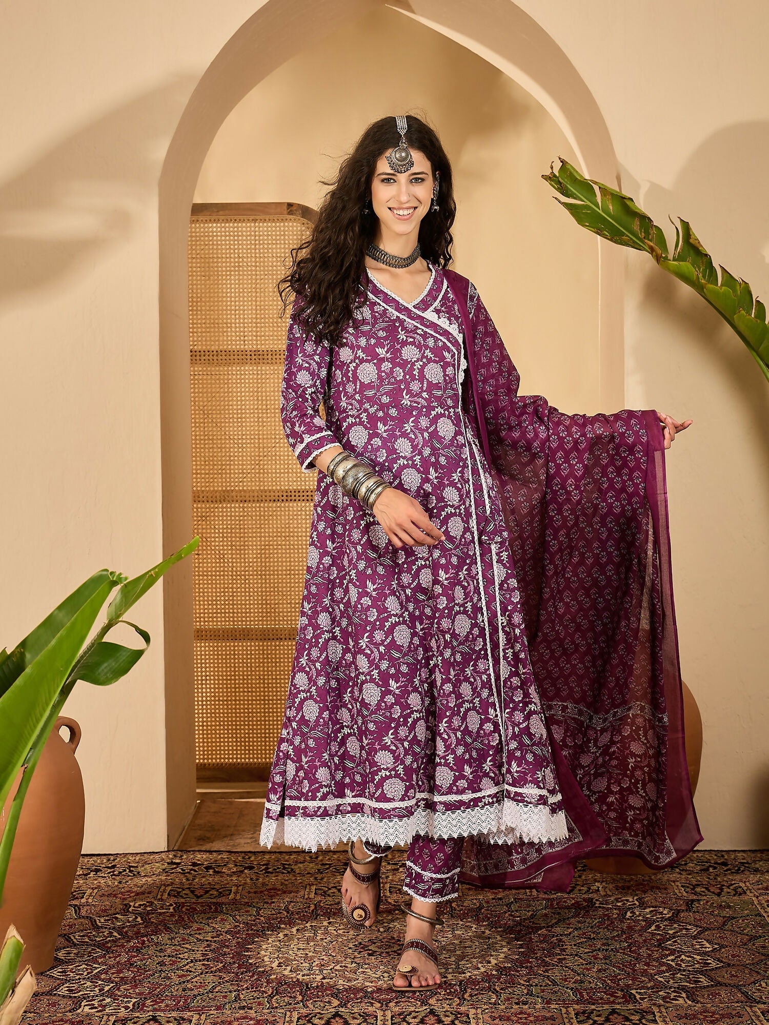 Joban Fashion Printed Purple Pure Cotton Kurta Set