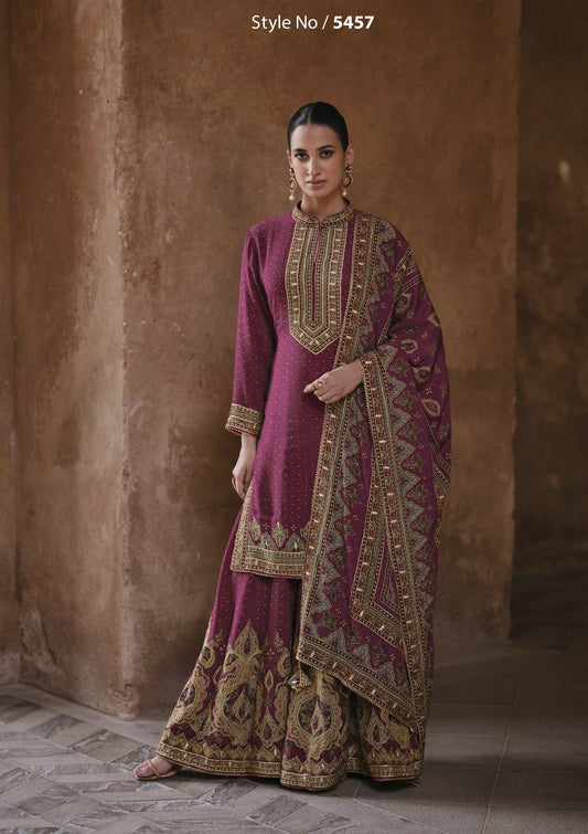 Anaita Purple Silk Readymade Palazzo Suit with Swarovski Work